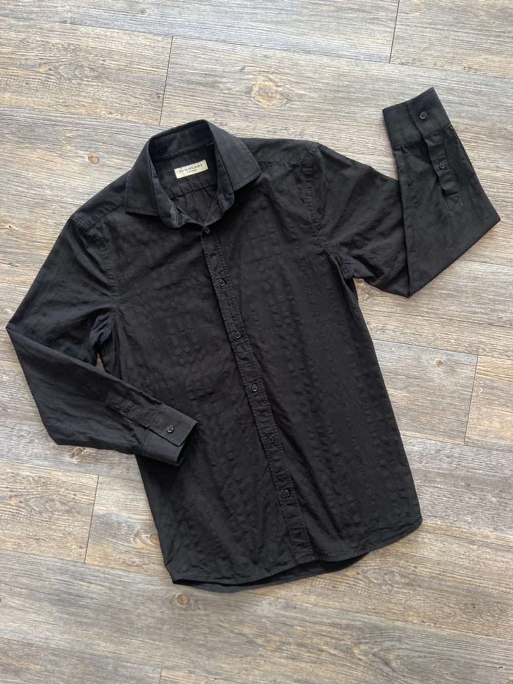 Burberry London Men’s Small Black Long Sleeve Button Up Collared Shirt Jacquard
